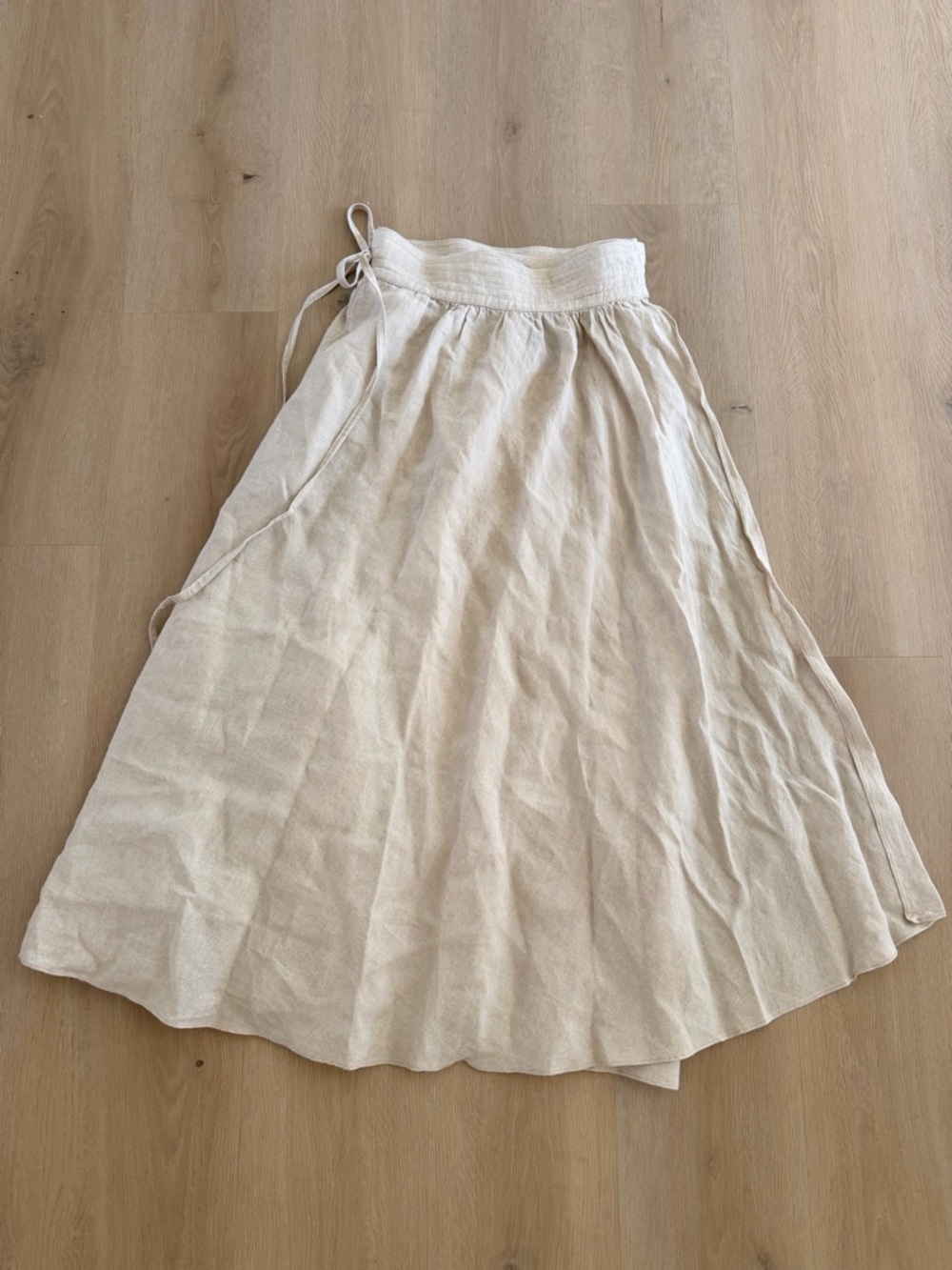 Soft Beige Midi Wrap Skirt with Adjustable Tie Waist